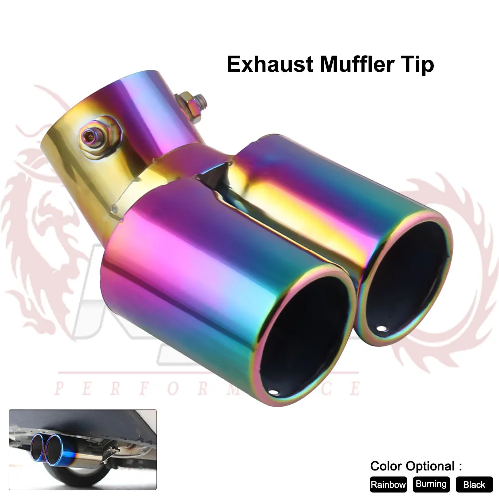 

Car Auto Round Bent Exhaust Muffler Tip Stainless Steel Exhause 1 to 2 Dual Pipe Chrome Trim Modified Car Rear Tail Throat Liner