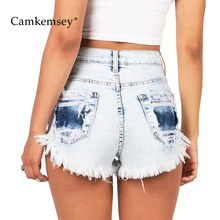 CamKemsey de borla de moda Denim Pantalones cortos de las mujeres 2018 de verano apenado Vintage Denim Shorts de talla grande caliente niñas pantalones cortos