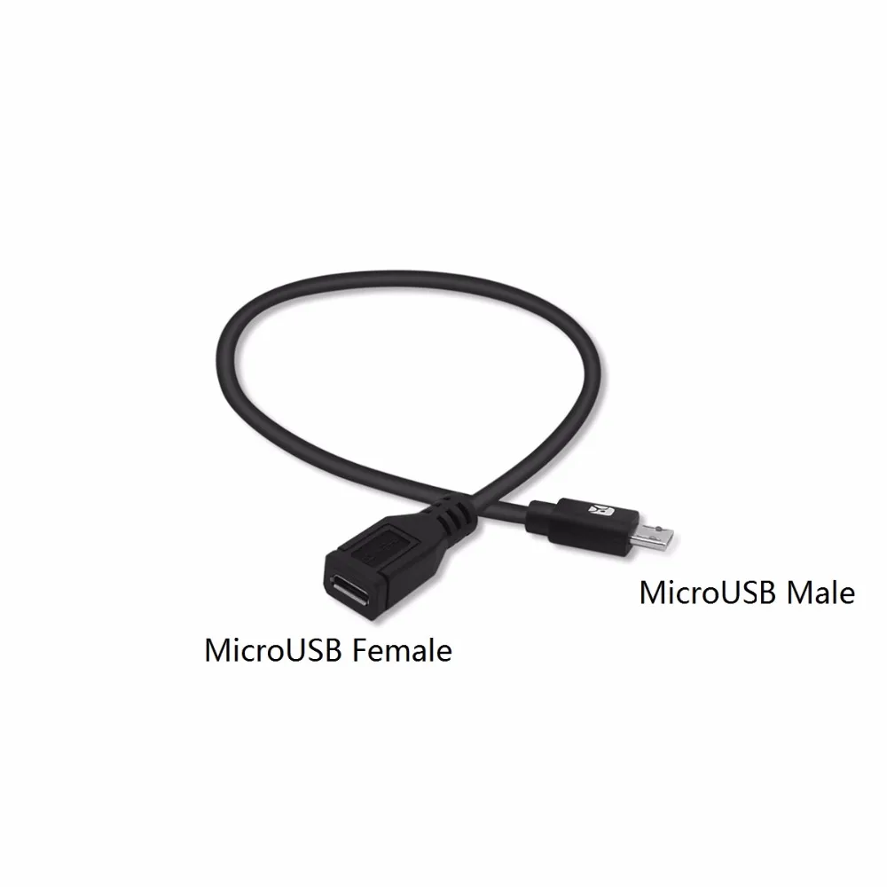 Удлинительный кабель MicroUSB: Кабель MicroUSB Male to MicroUSB Female, Поддержка синхронизации данных, зарядка 1" black