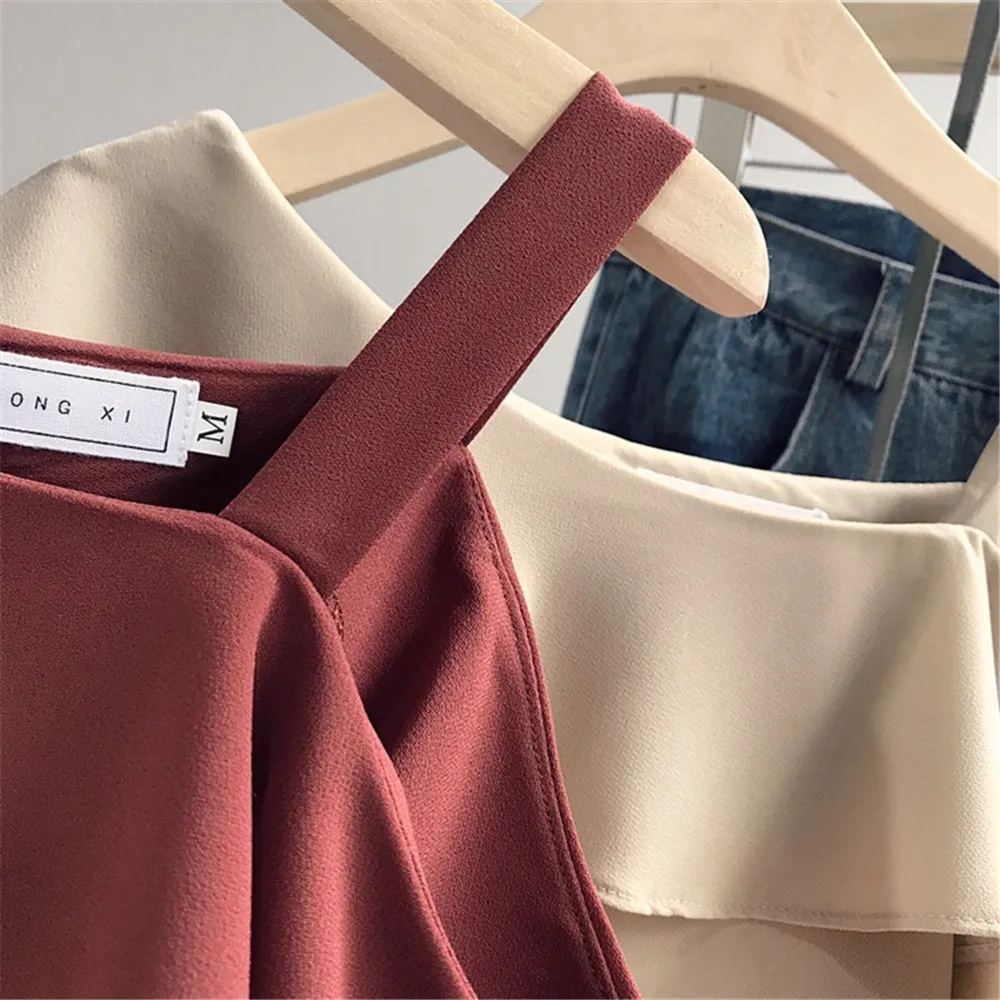 Chiffon Office Work One Shoulder Shirt Blouse Lady Ruffles Blouse Women Summer Shirts Casual Blusas Mujer Blouses Volantes (7)