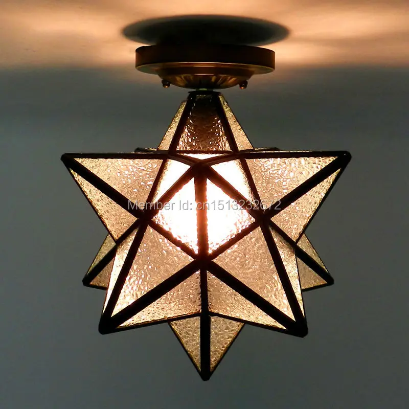 novel retro cafe bar ceiling light,five-pointed star glass shade iron material 20cm