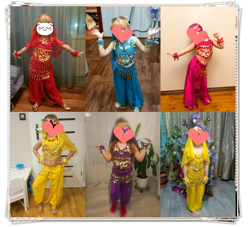 Весь комплект 6 шт. Детские костюмы для танца живота Bufandas дети сирена танец живота Индия Одежда Болливуд платье экзотическая Одежда для танцев
