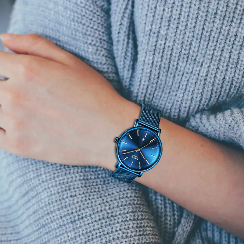 LIGE женские часы лучший бренд класса люкс Женский, сетчатый ремень ультра-тонкие часы из нержавеющей стали водонепроницаемые часы кварцевые часы Reloj Mujer