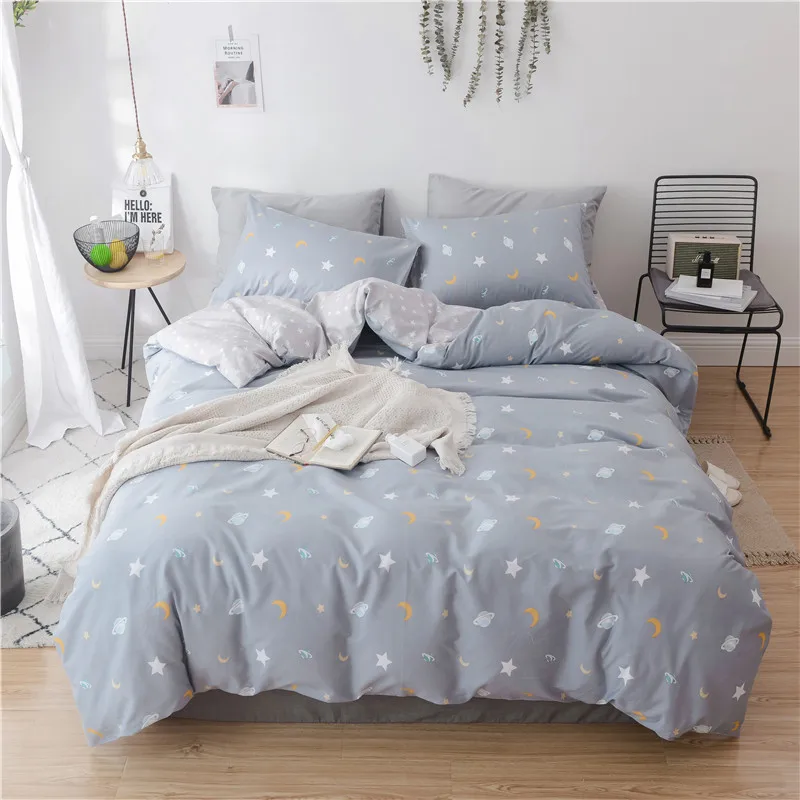 

Simple Light Gray Print Bedding Set Black Color 3/4Pcs Duvet Cover Sheet Bed Cover Single Full Queen Size Beddings For Kids
