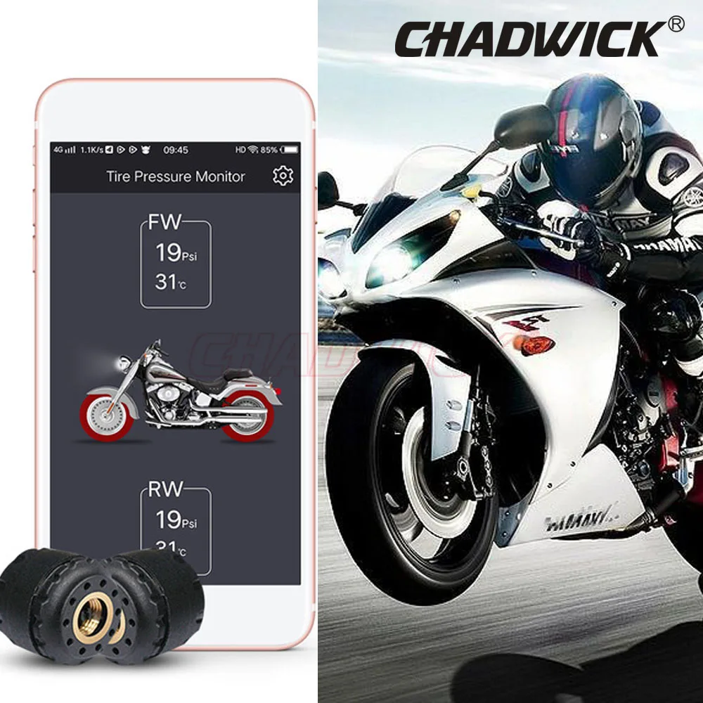 3T6B Motorcycle Bluetooth TPMS Tire Pressure Monitoring System Phone APP Monitoring with 2 External Sensors for Motorcycles 