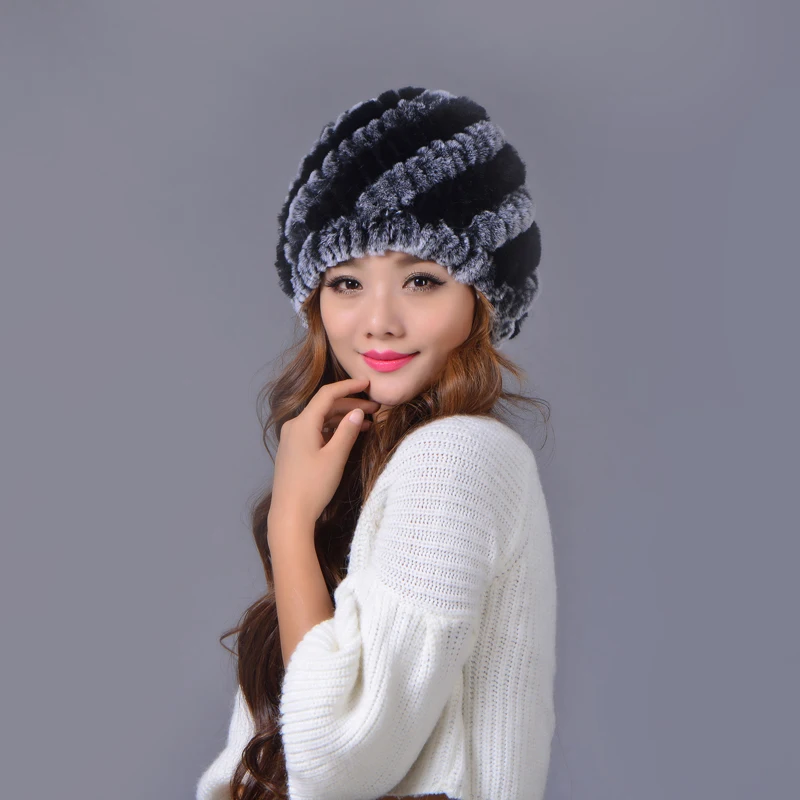 Зимние шапки из кроличьего меха для девочек, шапка Skullies Beanies, Женская вязанная теплая шапка с мехом, Повседневная Милая женская шапка, женские шапки
