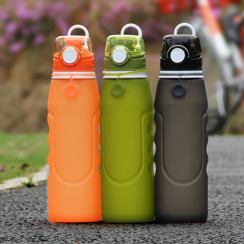 

750ml Telescopic silicone bottle outdoor sports water bottle button lid 0.75L folding silica drinking collapsible bottle
