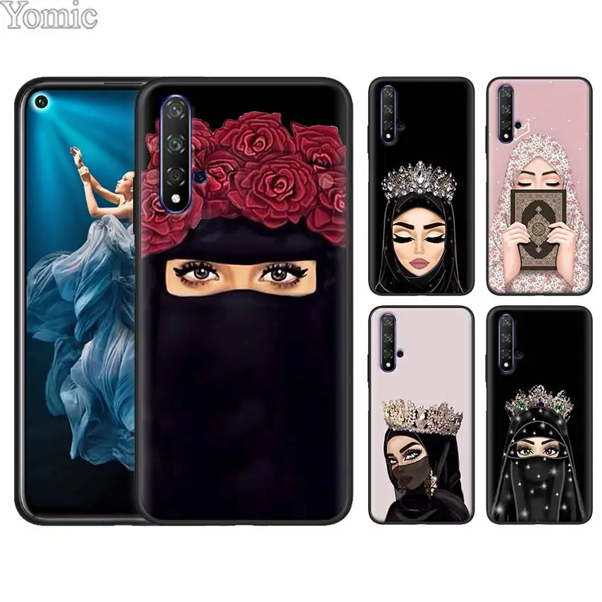 

Muslim Islamic Gril Eyes Arabic Hijab Girl Black Silicone Case for Huawei Honor 20 Pro 10 20 Lite 8X 8C 8A Pro 7A 7C 7S View 20