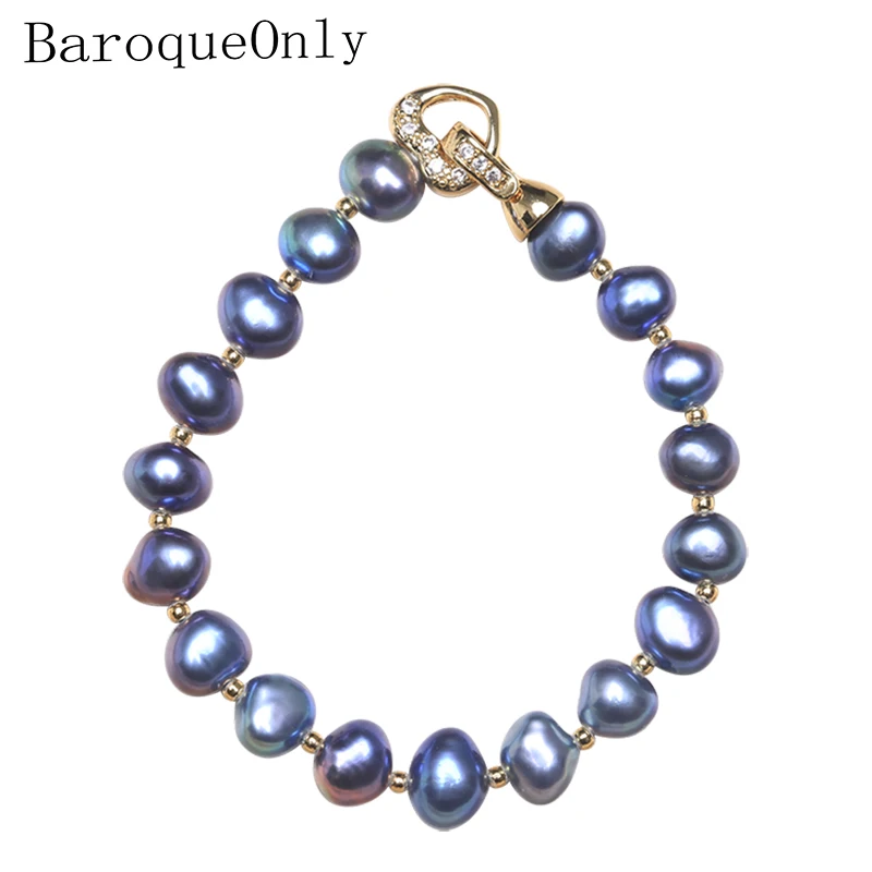 

BaroqueOnly High Quality Natural Freshwater Pearl Bracelets rose gold heart CLASP irregular Pearl Jewelry customizable 7-8MM HZB