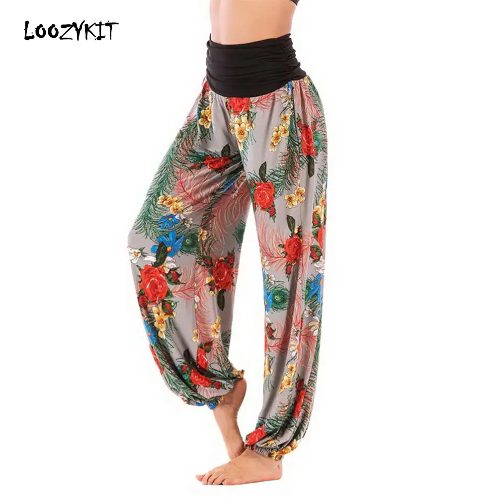 

LOOZYKIT 2019 Women's Lantern Yoga Pants Female Relaxed Fit Sports Trousers Sport Striped High Elastic Waist Leggings Trousers