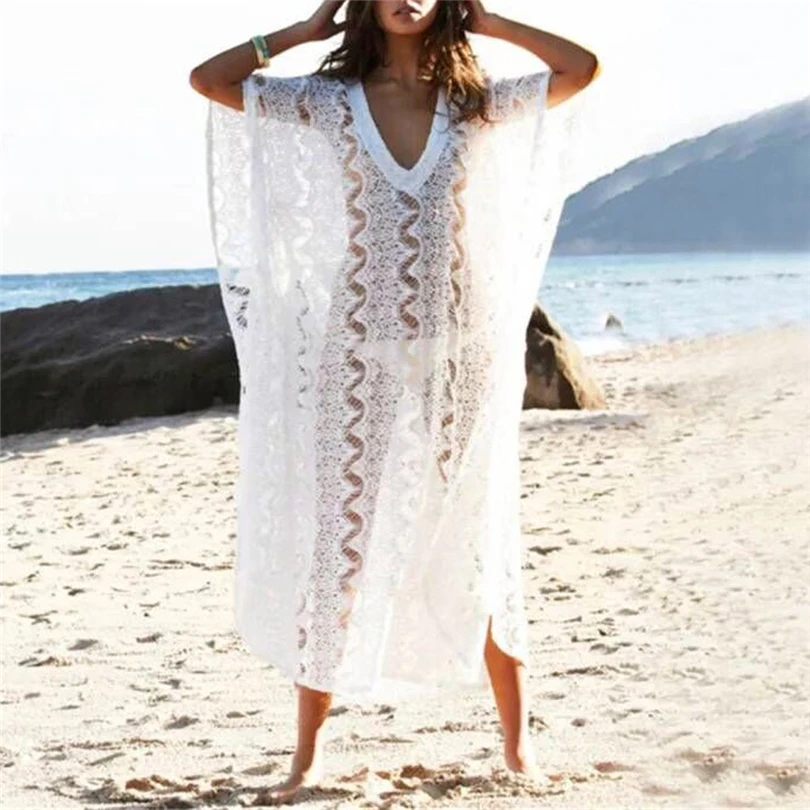 

Women Fashion Cover Blouse Tops Lace Suit Bikini Cover up Swimwear Beach Swimsuit Smock Summer Sunscreen Beach dress A30