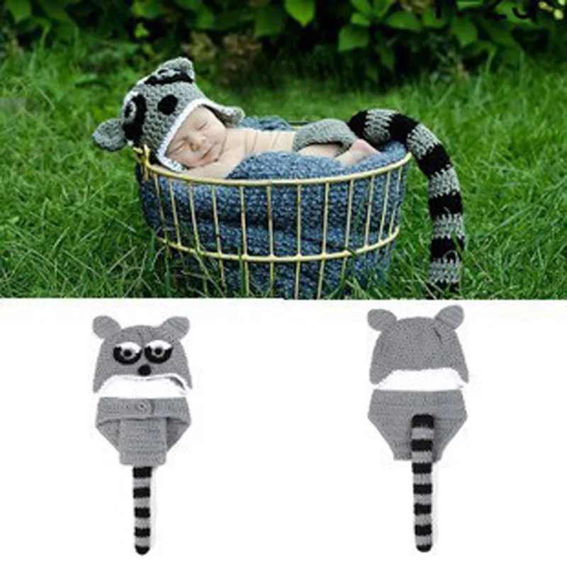 Newborn Baby Handmade Infant 0-3 months Animal Photography Props Wild Civet Cats Cute Crochet Outfits Knitted Wool Dress | Мать и ребенок