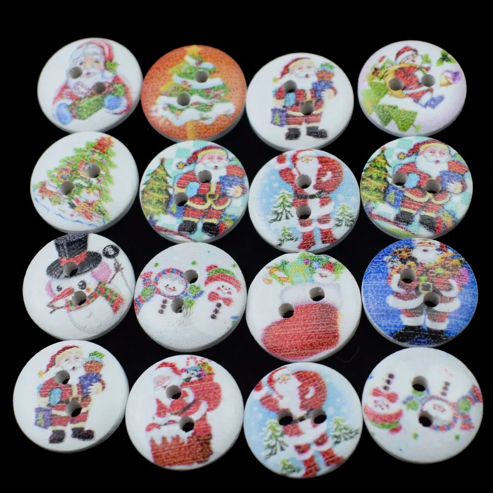 2 Holes 15MM Random Mixed Wooden Button Christmas Pattern Scrapbook Decorative Buttons for Cloth Decoration New Year | Дом и сад