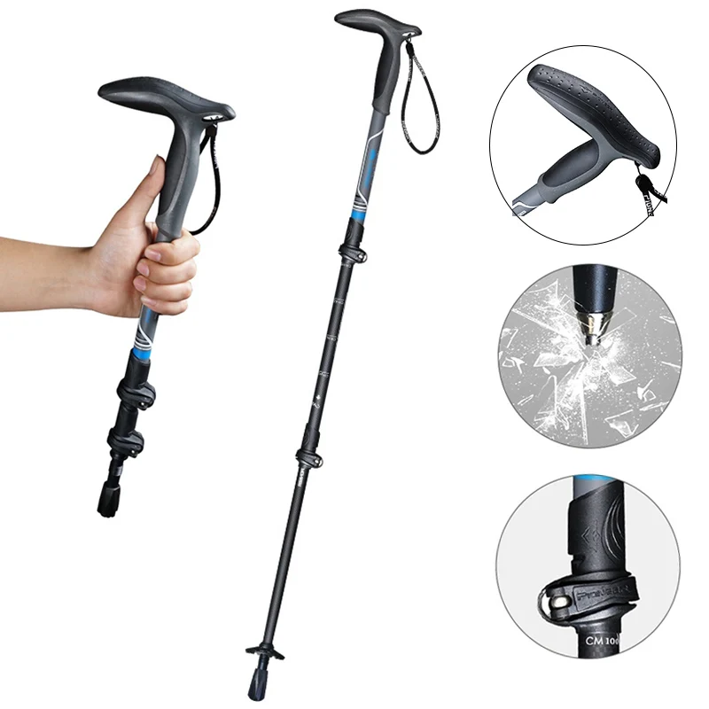 

2019 T-handle Walking Stick Carbon Fiber Collapsible Ultralight Quick Flip Lock Hike Trekking Pole Telescopic Camping Crutches