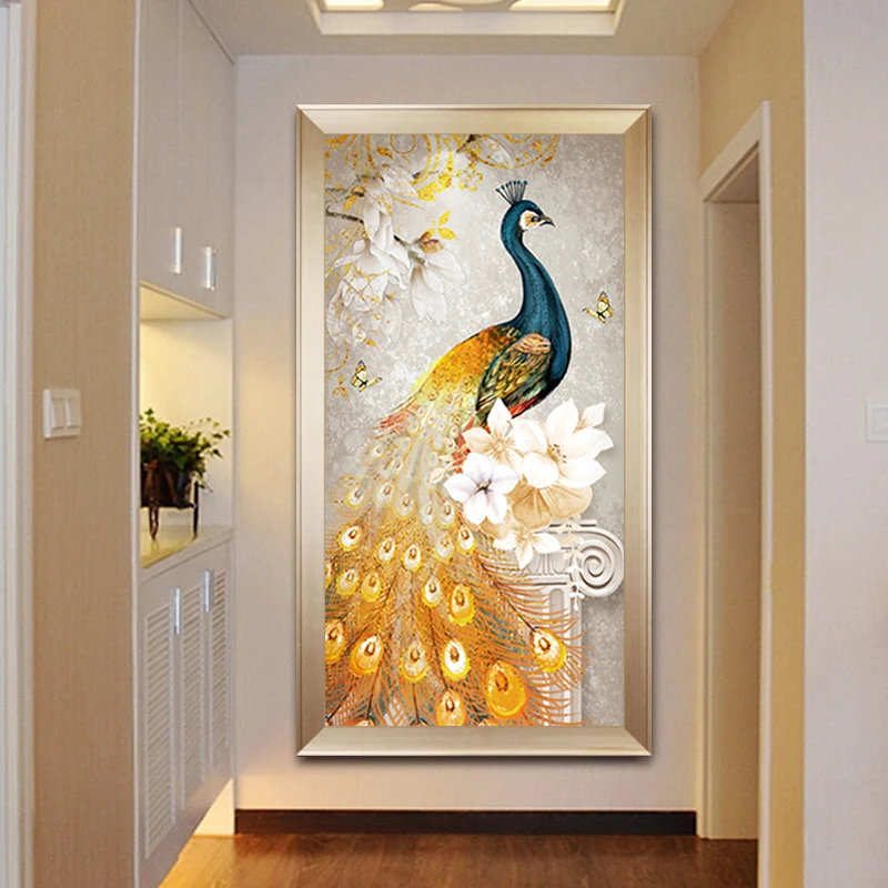 

Needlework,DMC Cross stitch,full embroidery kit,gold peacock bird flower print pattern cross stitch handwork painting gift