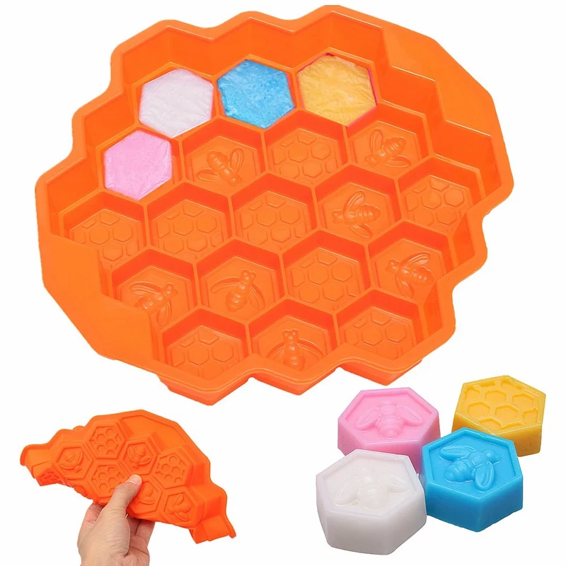

Silicone Cake Mold Bees Soap Mould 19 Cell Honey Comb Beeswax Ice Jelly Chocolate Pan DIY Cake Bakeware Decoration Orange