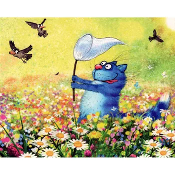 

3d Diamond Embroidery Animals 5d Diamond Painting Blue Cat Scenery Full round/square Rhinestone Mosaic Cross Stitch Home Decor