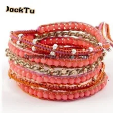 Многоцветный розовый коралловый обхватываемый браслет с камнями для женщин