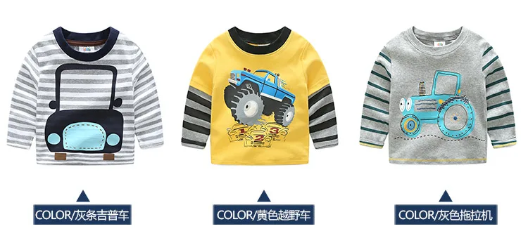 2018 Spring Autumn For 2-9 10 Years Children Cotton Striped Patchwork Cartoon Car Bus Truck Baby Kids Boys Long Sleeve T Shirts (11)