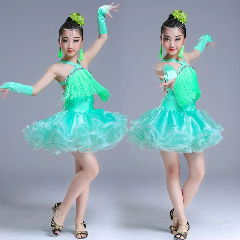 

Latin Dance Dress Children Costumes Girls Tassel Sequins Competition Clothes Ballroom Waltz Cha Cha Tango Salsa Dance Dresses