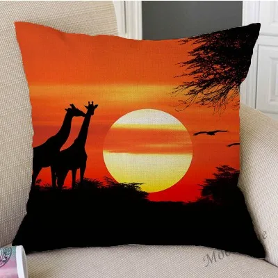 Красивая Африка, рассвет, закат, африканские люди, животные, сцена, домашний декор, диванная подушка, чехол, искусство, гостиная, льняная наволочка