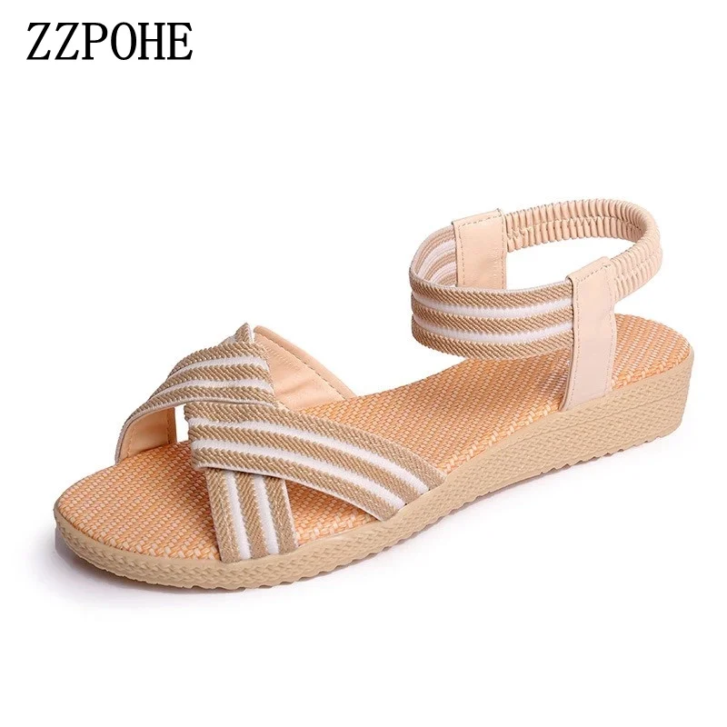 

ZZPOHE Summer women flat sandals casual comfortable fashion woman beach shoes large size soft bottom sandals free shipping