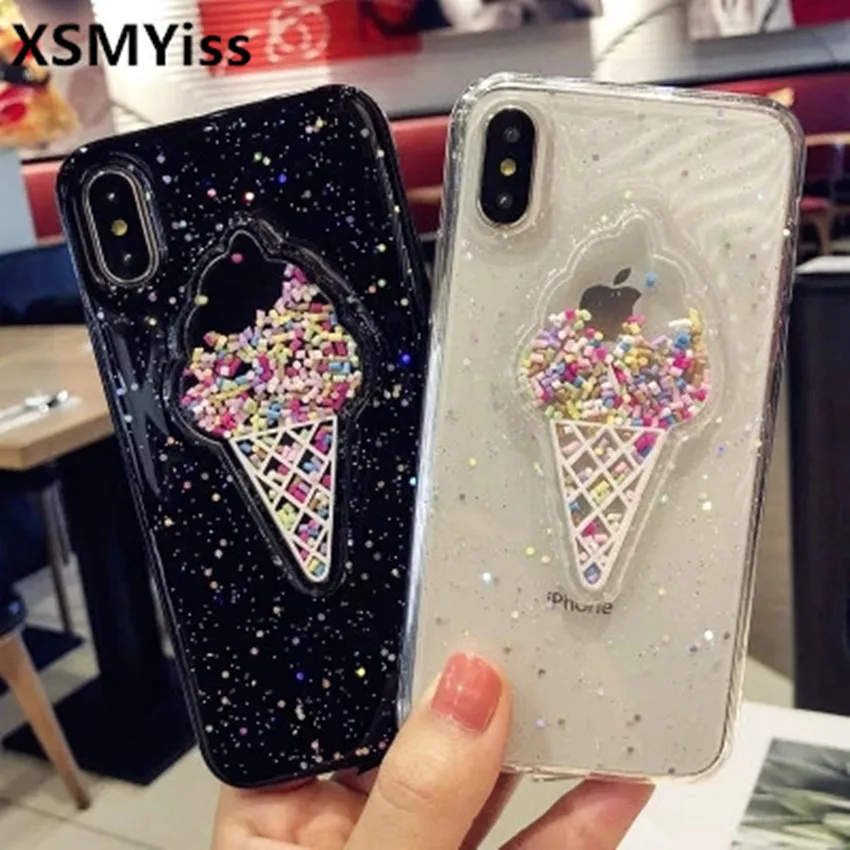XSMYiss 3D чехлы для телефонов с блестками iphone X радужные блестки TPU 7 8 6 6S Plus задняя
