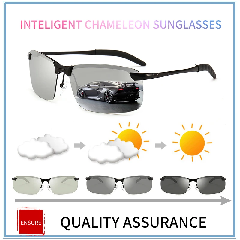 

HDCRAFTER 2018 new Photochromic Sunglasses Men Driving Polarized Sun glasses oculos de sol masculino Size: 65mm-19mm-148mm