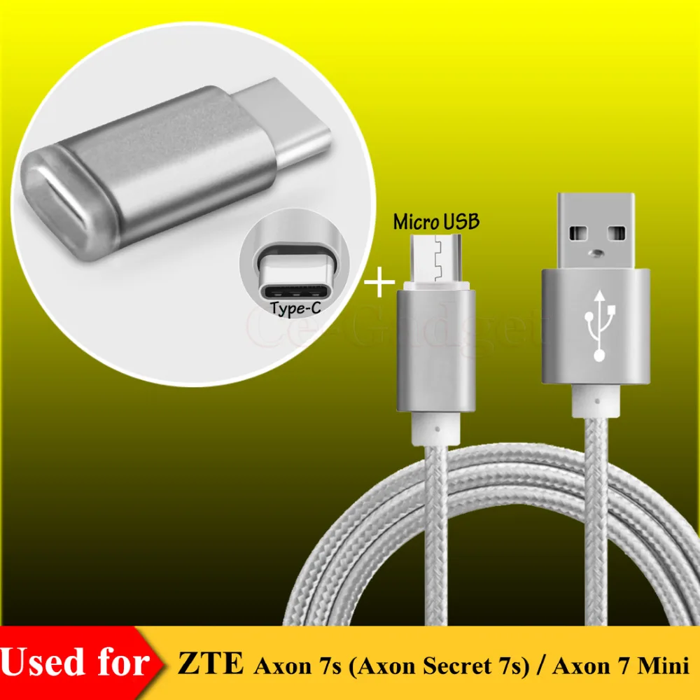 

1M Micro USB Data Sync & Charging Adapter Cable for ZTE Axon 7s (Secret7s)/ Axon 7 Mini w/ Type C Male to Micro USB Data Adapter