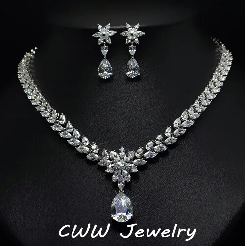 Cwwzircons Luxury Bridal Jewelry Sparkling Cubic Zirconia Necklace Cwwzircons Luxury Bridal Jewelry Sparkling Cubic Zirconia Necklace And Earrings Sets For Accessories T141 In From