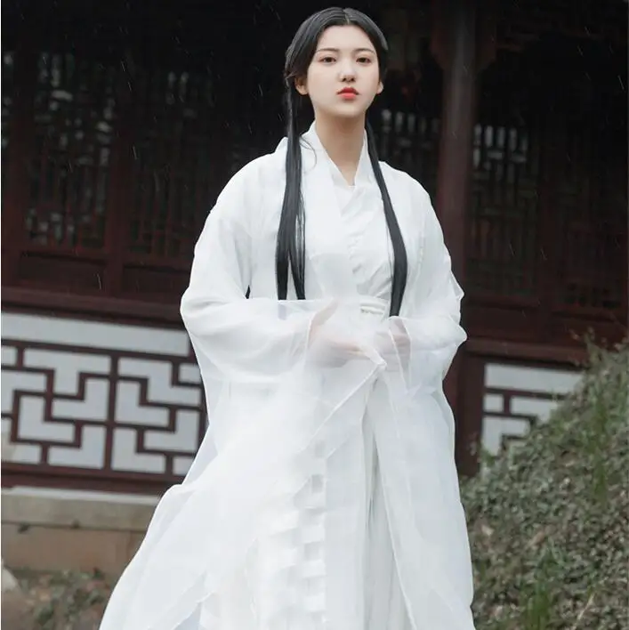 Shallow White Hanfu Costume Asian Movie TV Similar Item Chinese Dress Film Drama Apparel Fresh Elegant Oriental Ancient Dresses