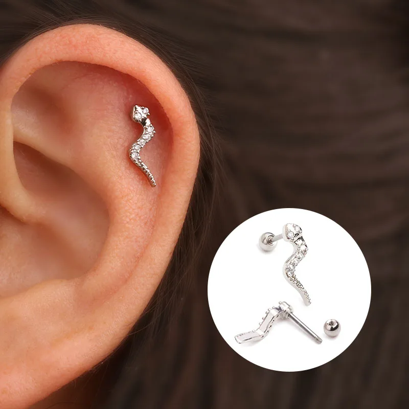 

Sellsets 1Pc Cz Snake Animal Cartilage Stud 20g Stainless Steel Helix Piercing Jewelry Conch Rook Tragus Lobe Screw Back Earring