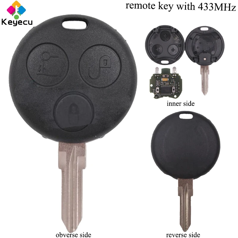 

KEYECU Remote Car Key With 2 Infrared Lights - 3 Buttons & 433MHz - FOB for Benz Smart Fortwo Forfour City Roadster Crossblade