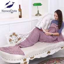 Трикотажное одеяло с хвостом русалки, супер мягкое одеяло для сна, ручная работа, вязаное крючком, не скатывается, переносное одеяло для осени