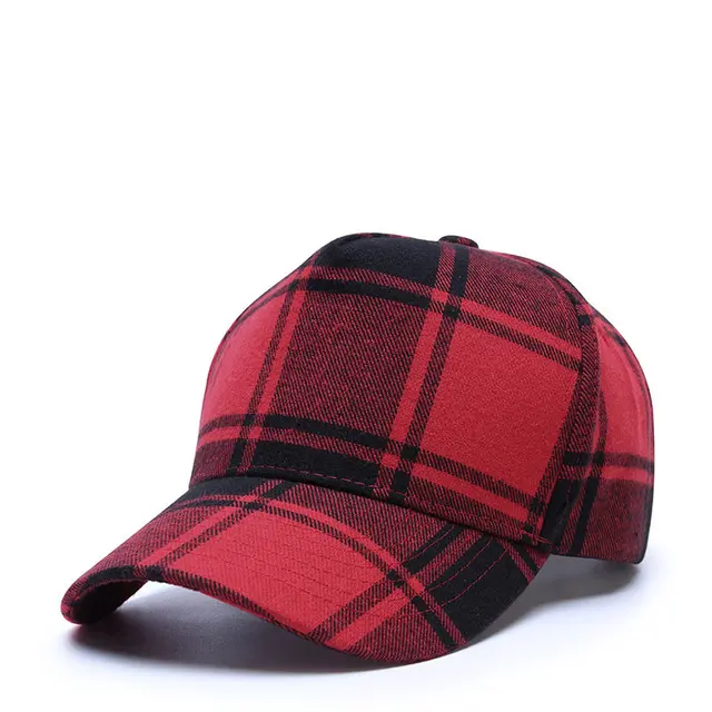 red and black plaid baseball cap