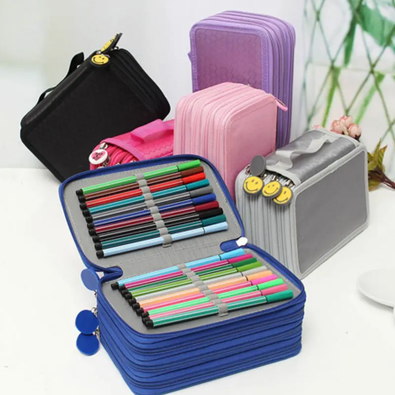 72 Holders 4 Layer Portable Oxford Canvas School Pencils Case Pouch