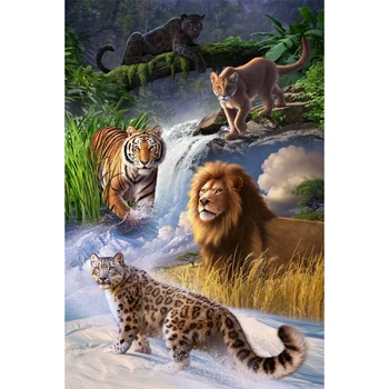 

Full square&round 5D DIY Diamond Painting "The Lord Of Five Lands:Tiger,Lion,Panther" Cross stitch,Rhinestone,Needlework Art GT