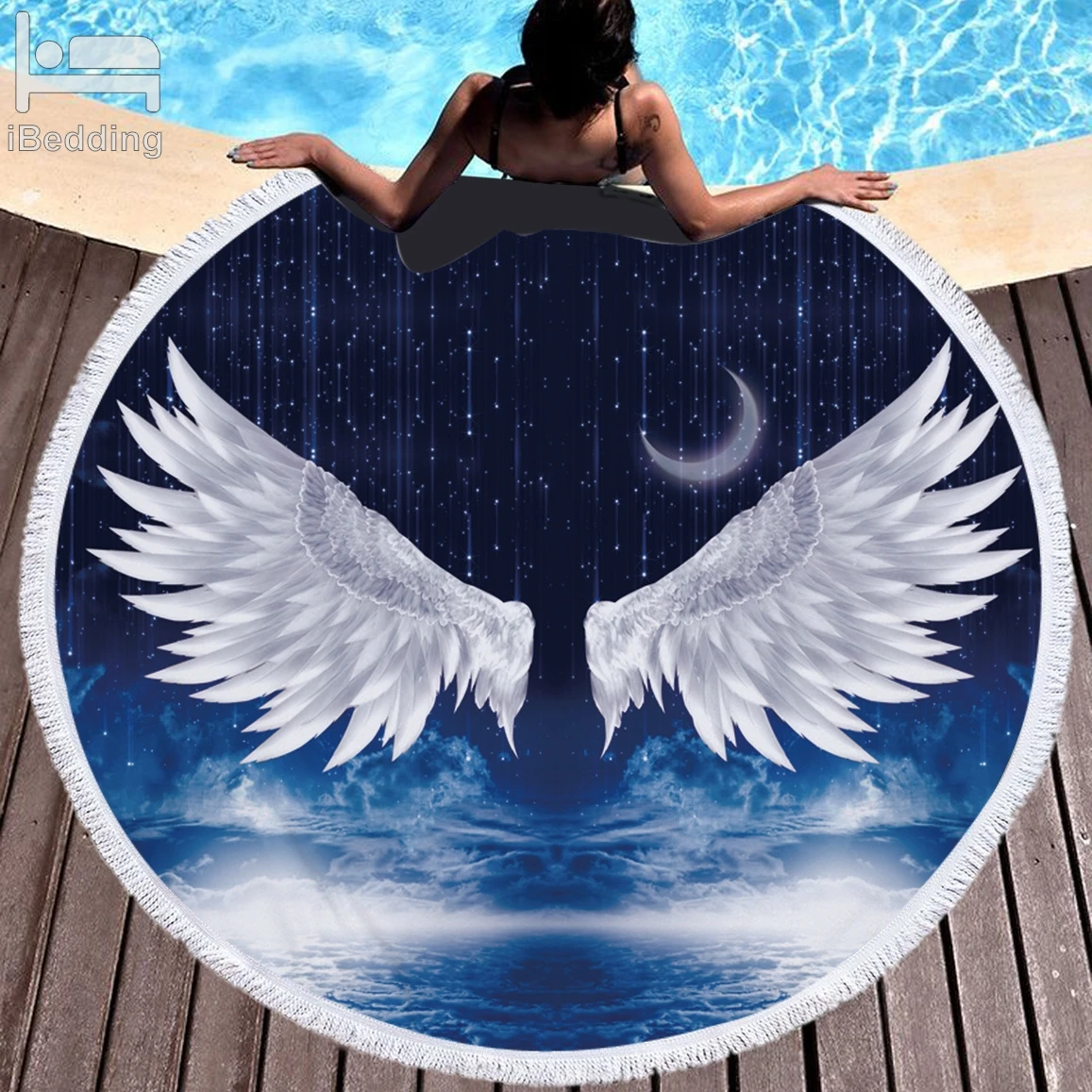 Angel wings Printed Microfiber Round Beach Towel Bath Towels for Adults Kids Yoga Mat Tassels