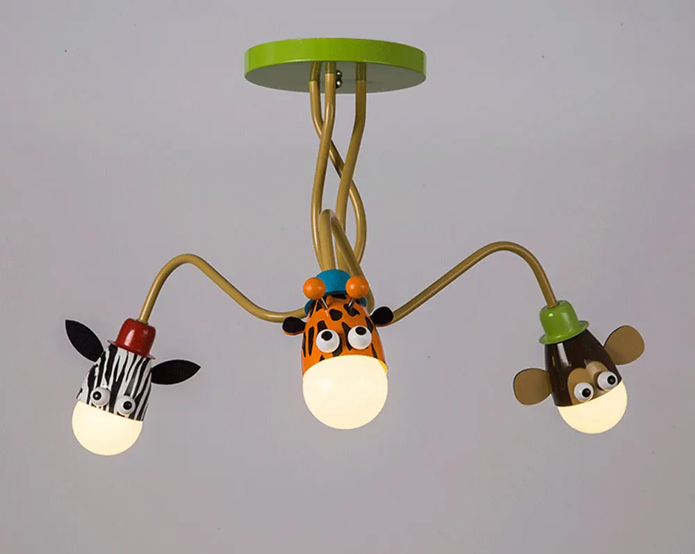Творческий раскрашенный прекрасный мультфильм Животные художественный светодио дный потолочный светильник с 3 Свет E27 лампы