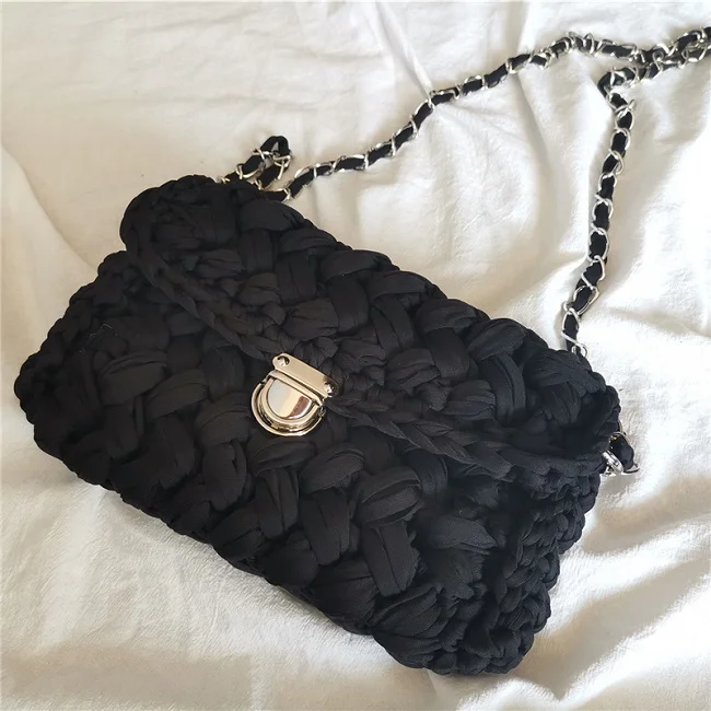 Новая модная тканая вязаная сумочка INS, женская сумка-мессенджер на плечо, хлопковая ткань, ручная работа, сумка Kim Hyun A - Цвет: 04 Black