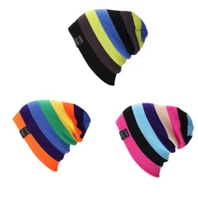 Горячая Распродажа, радужная вязаная шапка для женщин, мужчин и девочек, полосатые шапки, шапка бини для осени зимы, Лыжные шапки, женские шапки Skullies