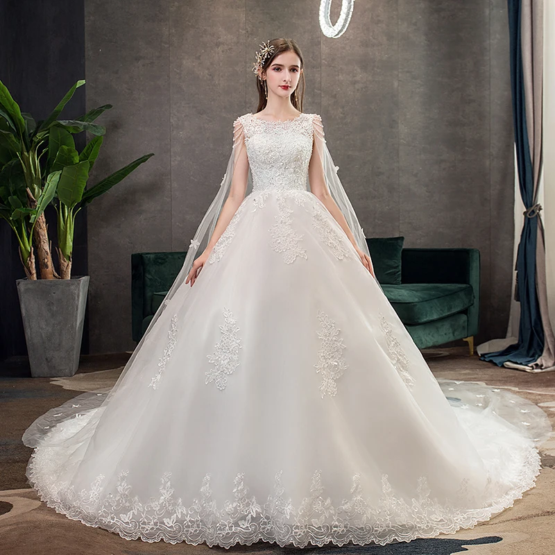 

Mrs Win 2019 Lace Wedding Dress With Cape Sweep/ Brush Train Ball Gown Wedding Dresses Princess Vintage Bridal Dress X