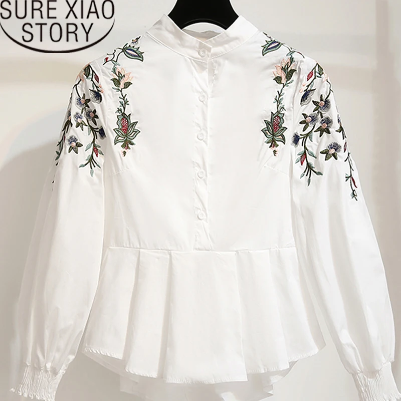 

korean fashion clothing 2019 womens tops blouses white shirt clothing long sleeve shirts ladies tops Embroidery Stand 2807 50