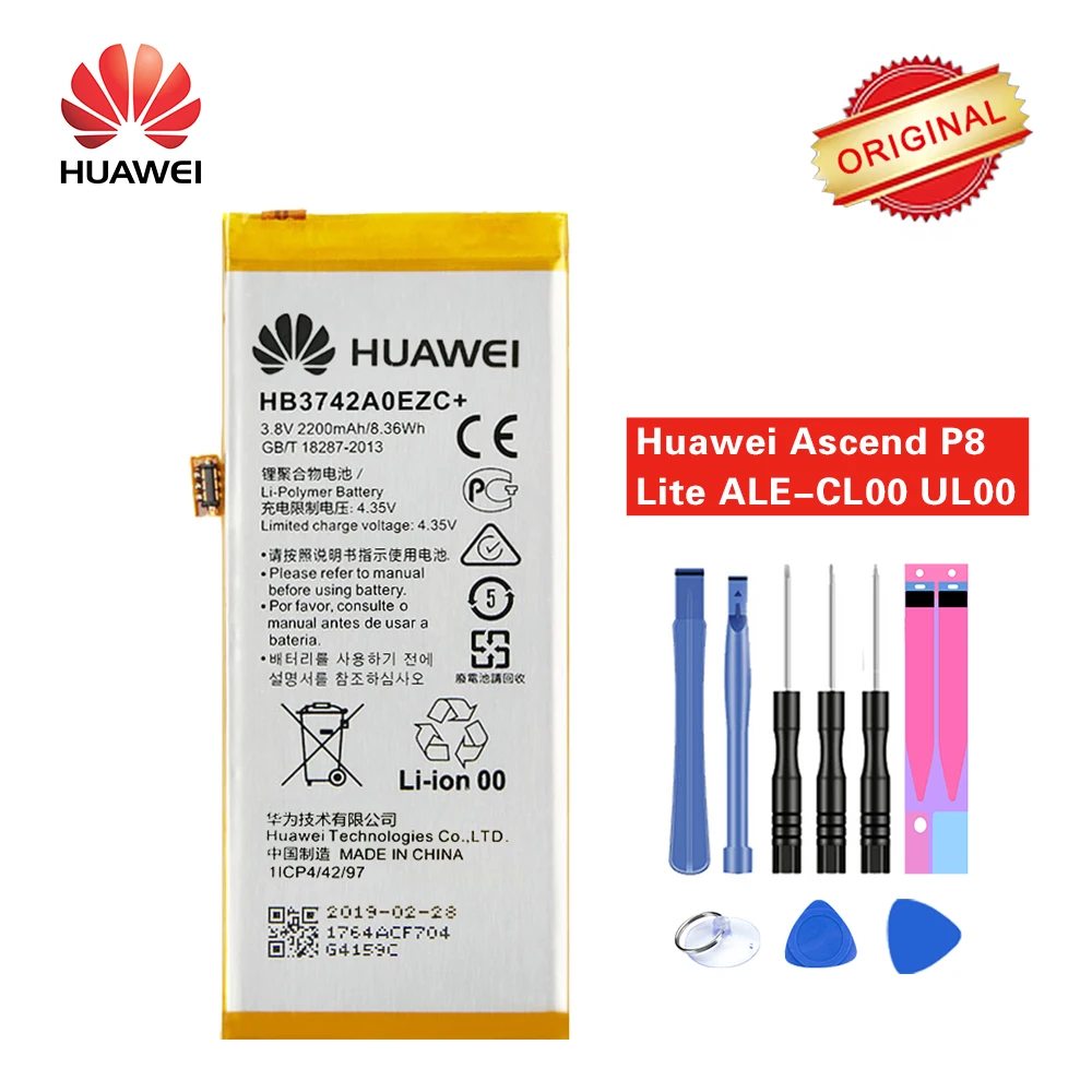 

Hua Wei Original Battery HB3742A0EZC+ For Huawei Ascend P8 Lite TAG-L21 L22 L23 L01 L03 L13 ALE-L21 UL00 2200mAh +Tools