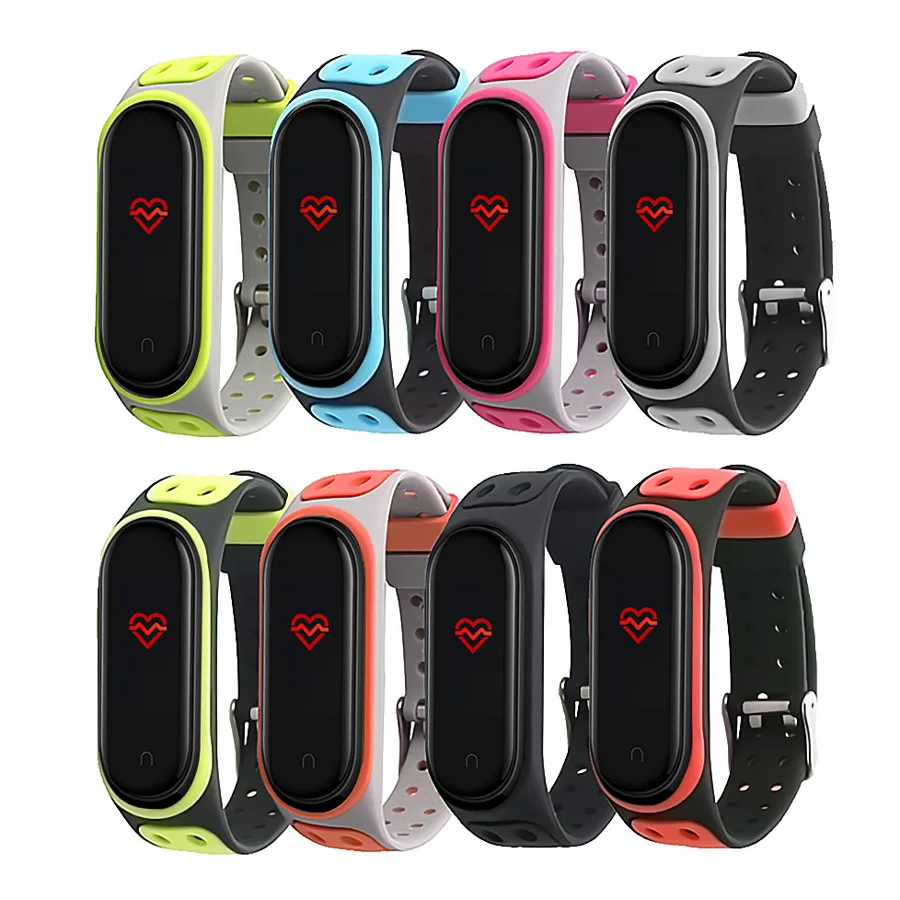 Ремешок для Xiaomi Mi Band 3 4 аксессуары умных часов сменный ремешок двухцветный