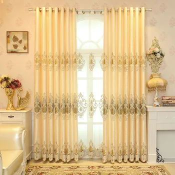 

2019 Ready Made Window Curtains for Living Room Luxury Embroidery Blinds Blackout Curtain Fabric and Tulle for Villa Bedroom