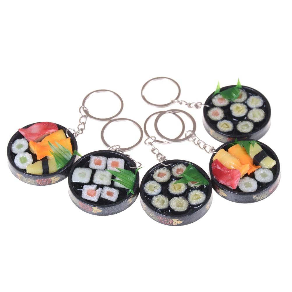 

Fashion Plastic Food Keychain Toys Simulation sushi plate model key ring Box Gift Key Chain Unisex High Quality