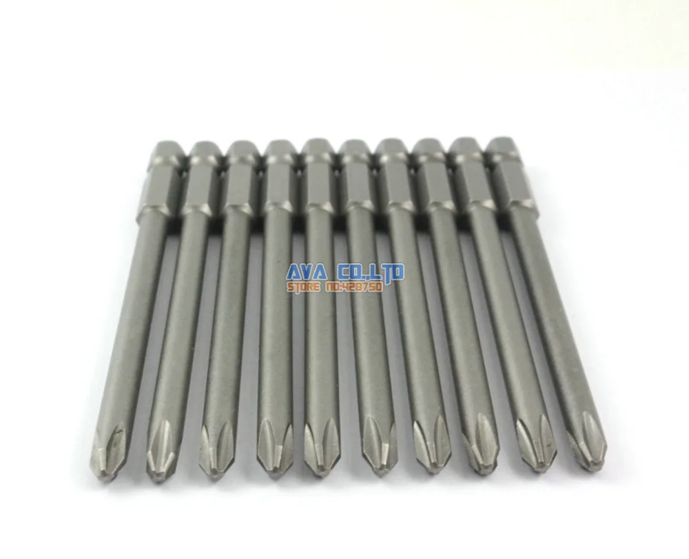 

10 Pieces Magnetic Phillips Screwdriver Bit S2 Steel 1/4" Hex Shank 100mm Long 5.0mm Diameter PH1 (100mm x 5.0mm x PH2)