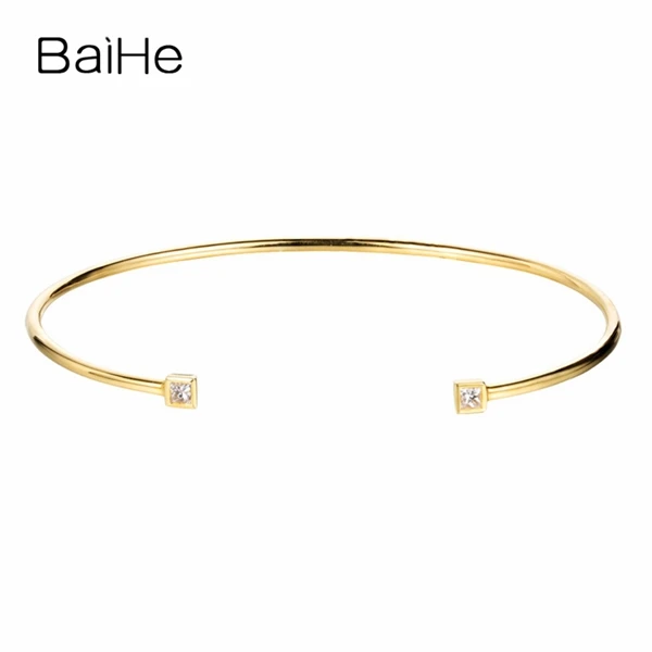 BAIHE Solid 14 K желтое золото 0.16ct сертифицированная принцесса H/SI-SI3 подлинные натуральные бриллианты Свадебный женский модный ювелирный браслет - Цвет камня: Yellow Gold