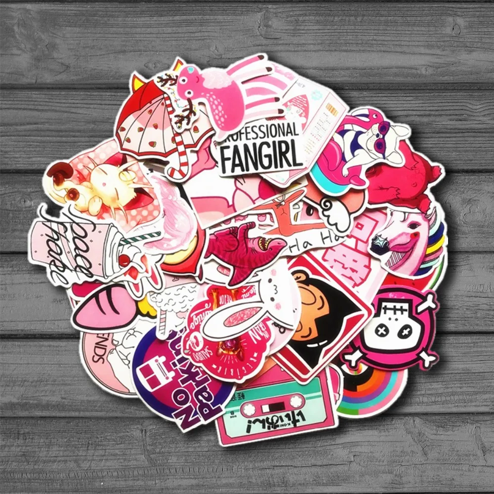 50 pcs/pack PVC Ins Hot Pink Girls Fun Sticker Toys The Luggage Stickers For Moto Car & Suitcase Cool Fashion Laptop stickers 50 pcs/pack PVC Ins Hot Pink Girls Fun Sticker Toys The Luggage Stickers For Moto Car & Suitcase Cool Fashion Laptop stickers